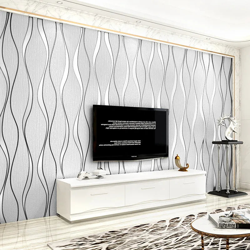 Curve stripe 3D decorative wallpaper roll in light grey or dark brown for video wall backgrounds