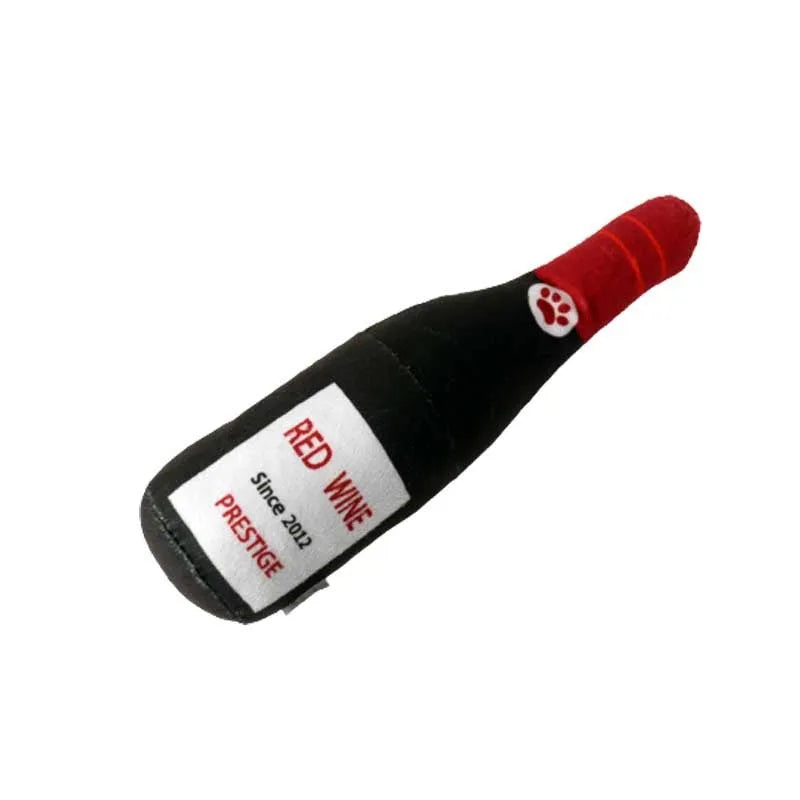 Plush wine bottle pet toy in multiple colours for cats and dogs