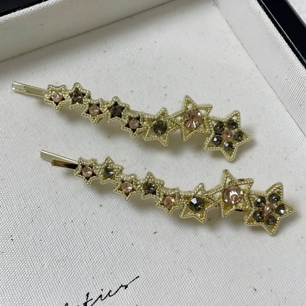 Gold electroplated rhinestone hair clip with Korean style star design for bangs