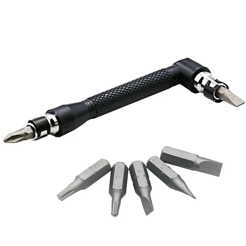 L-shaped socket wrench handle with 10 steel screwdriver bits and drill bit socket wrenches