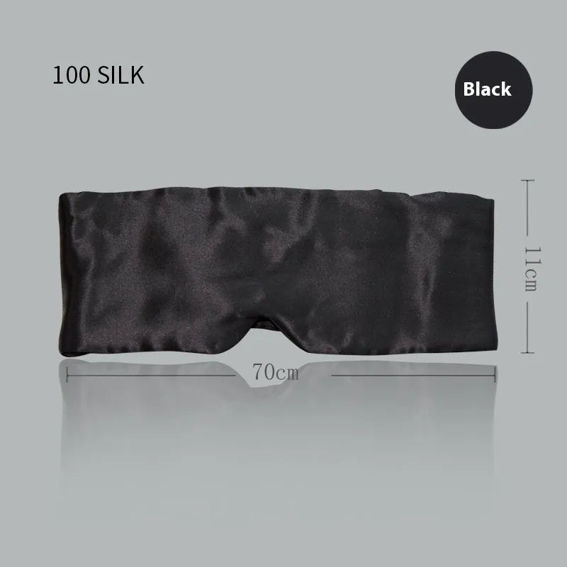 Mulberry silk sleep eye mask shown in one of seven colour options including champagne gold, navy blue, or black.