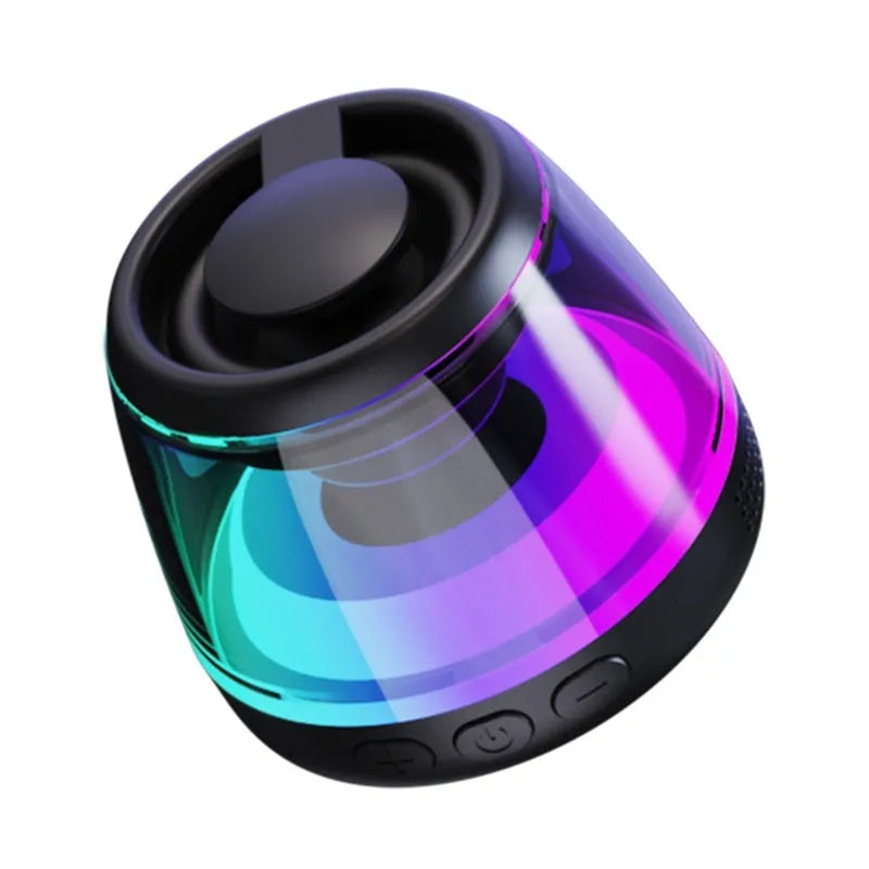 Portable wireless Bluetooth speaker with magnetic mount and ambient lighting in black or white