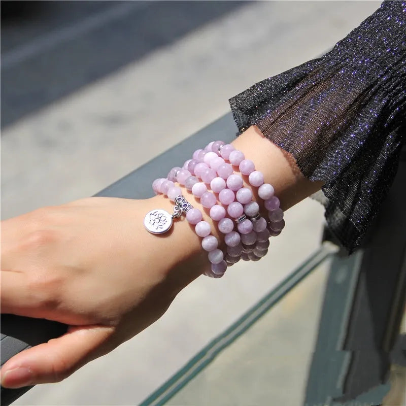 Women's natural stone angel echeveria bracelet with geometric lotus design in literary style