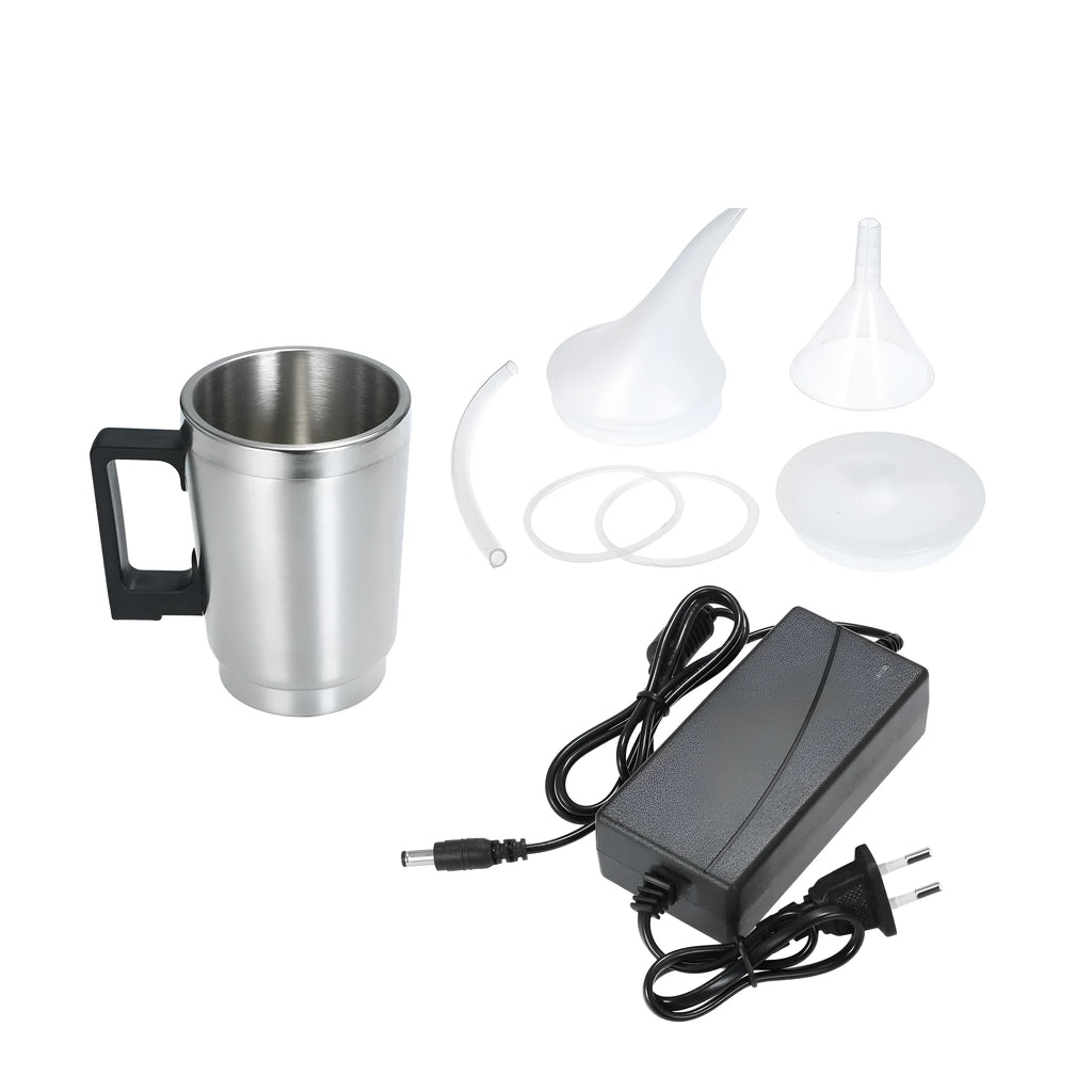 Stainless steel automobile headlamp polishing cups with elbow cover and power adapters.