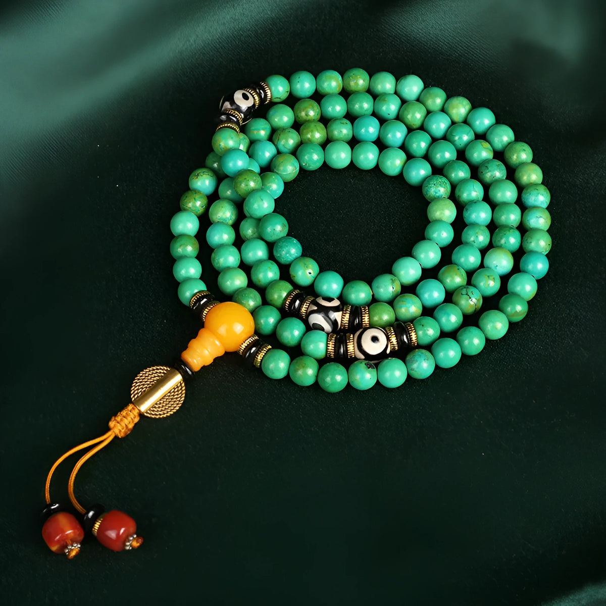 Natural turquoise beaded bracelet with 108 round 8mm polished beads in national style