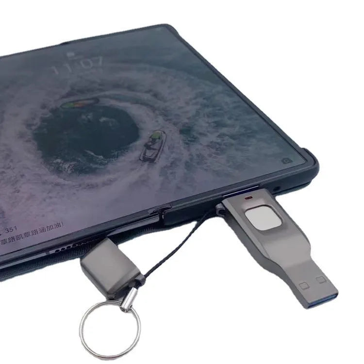 Fingerprint encrypted USB flash drive with USB 3.0 and Type-C interfaces in metal casing