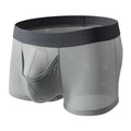 Men's ice silk boxer shorts in black colour showing low-waist design and mesh fabric texture