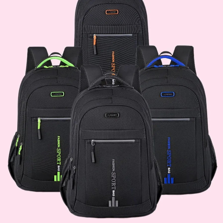 Oxford cloth capacity backpack with airpillow straps in blue colour showing sewing line detailing