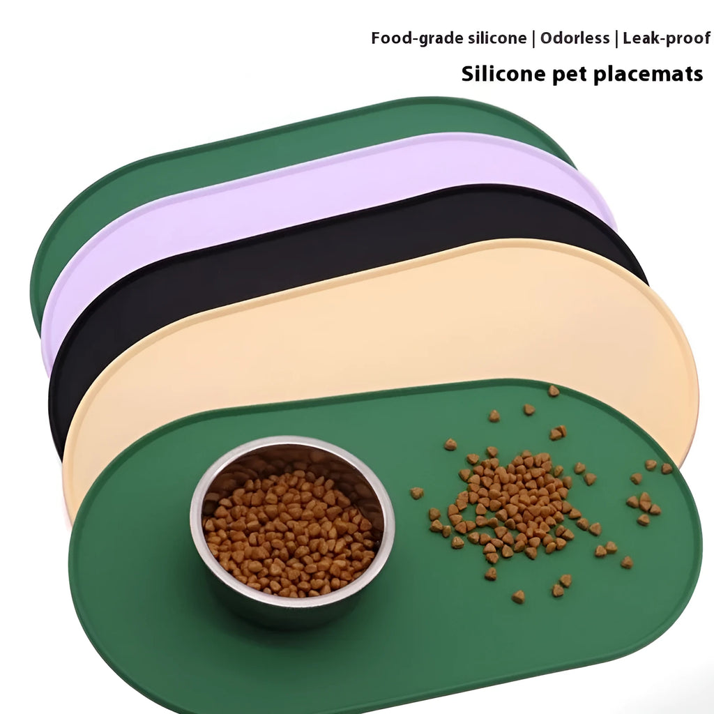 Silicone waterproof cat meal cleaning placemat in green colour showing rectangular shape and textured surface