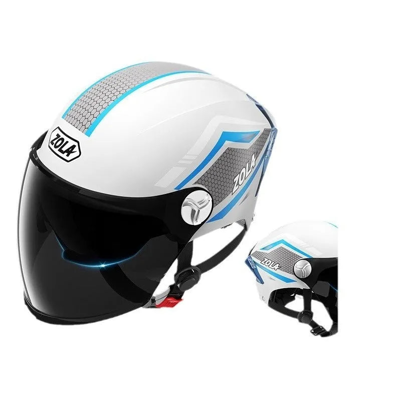 Children's 3C certified half helmet with double mirror sun visor in various colours including black brown khaki pink and white options