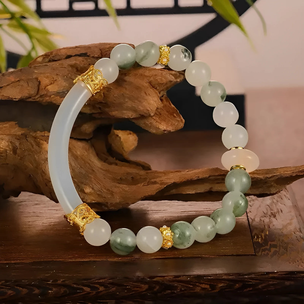 Emerald green Tian Shan Cui half bracelet with floating flower design for women