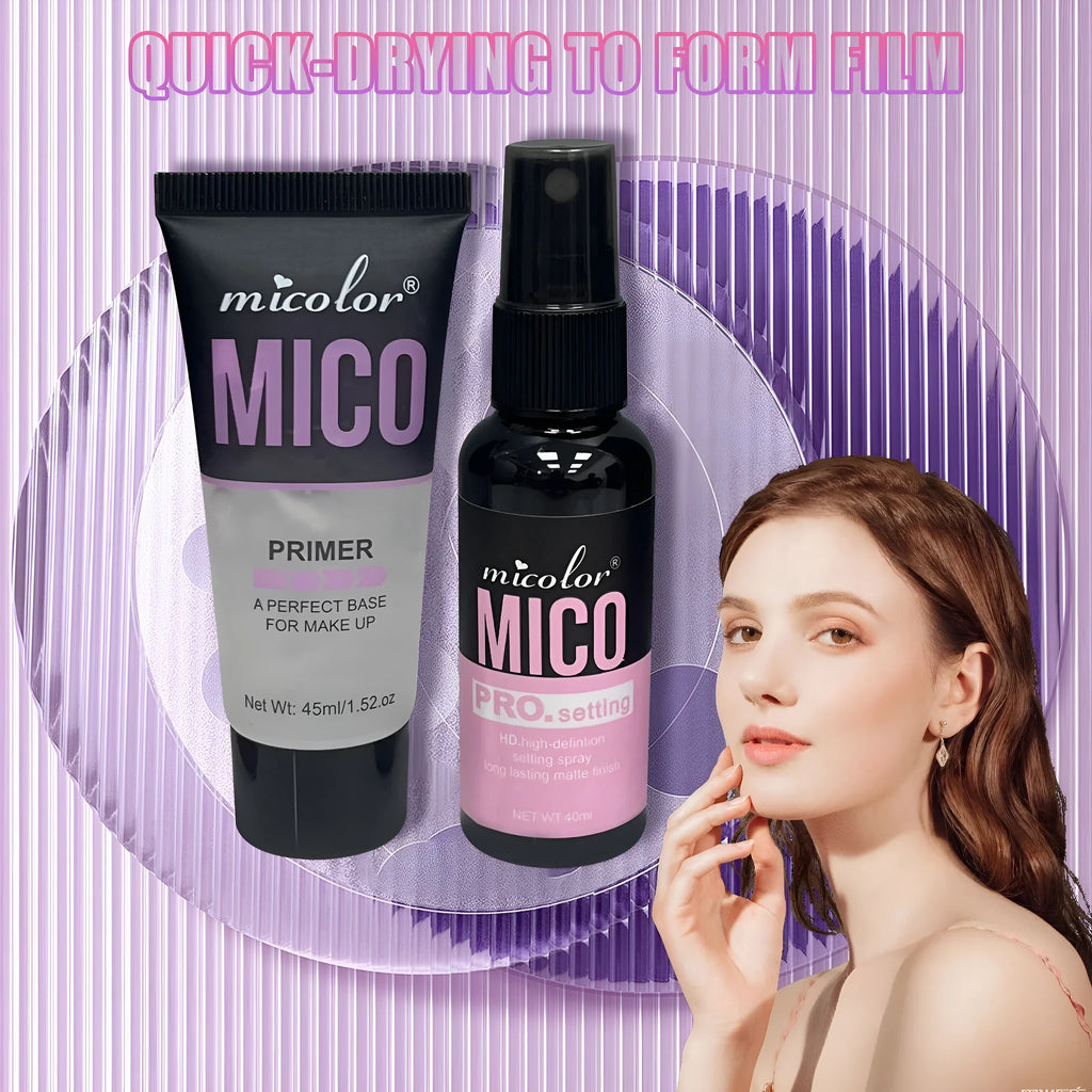 Two-in-one makeup primer and finishing spray kit with 45ml and 40ml bottles
