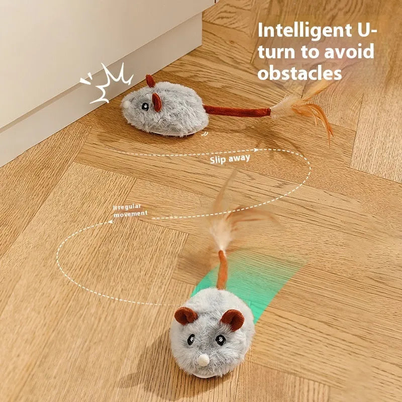 Interactive electric mouse cat pole toy in plush material with Type C charging port