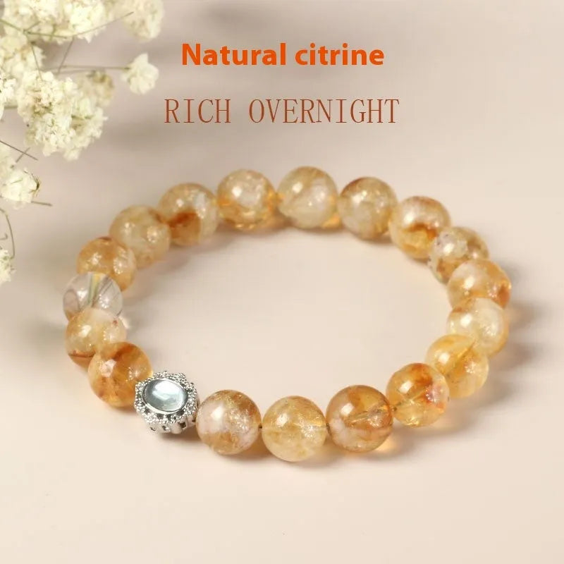Geometric citrine crystal bracelet with 10mm polished beads and unisex design