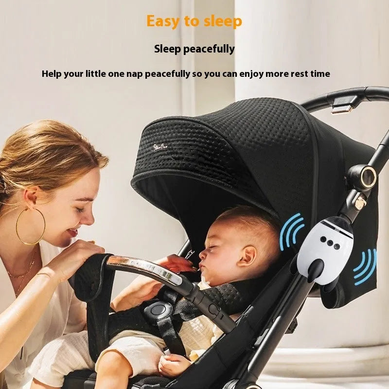 White baby sleep comforter device with automatic shaking and Bluetooth connectivity