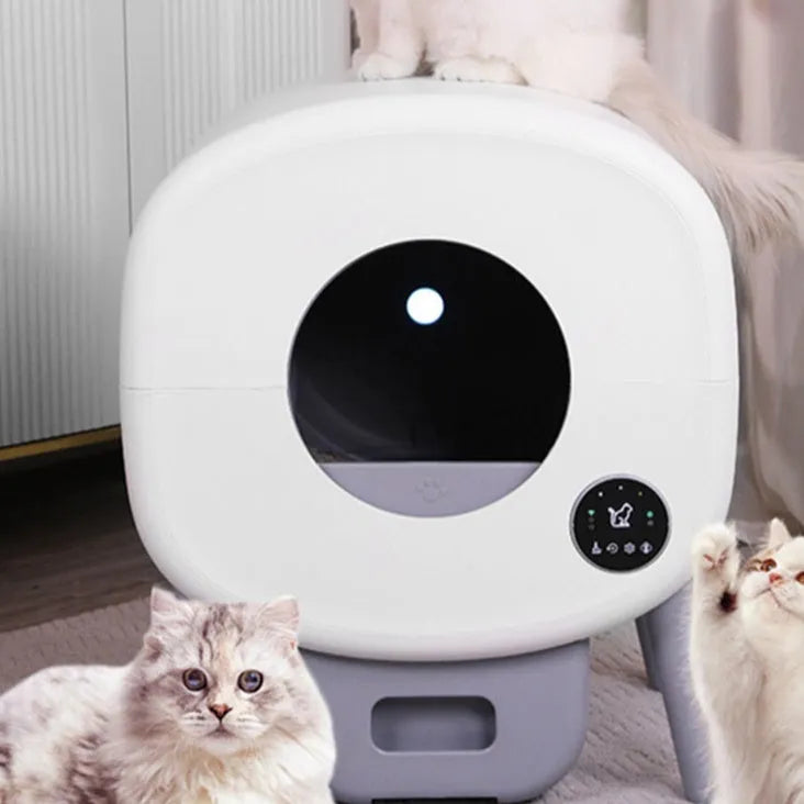 Automatic self-cleaning cat litter box with waste storage compartment and UK plug