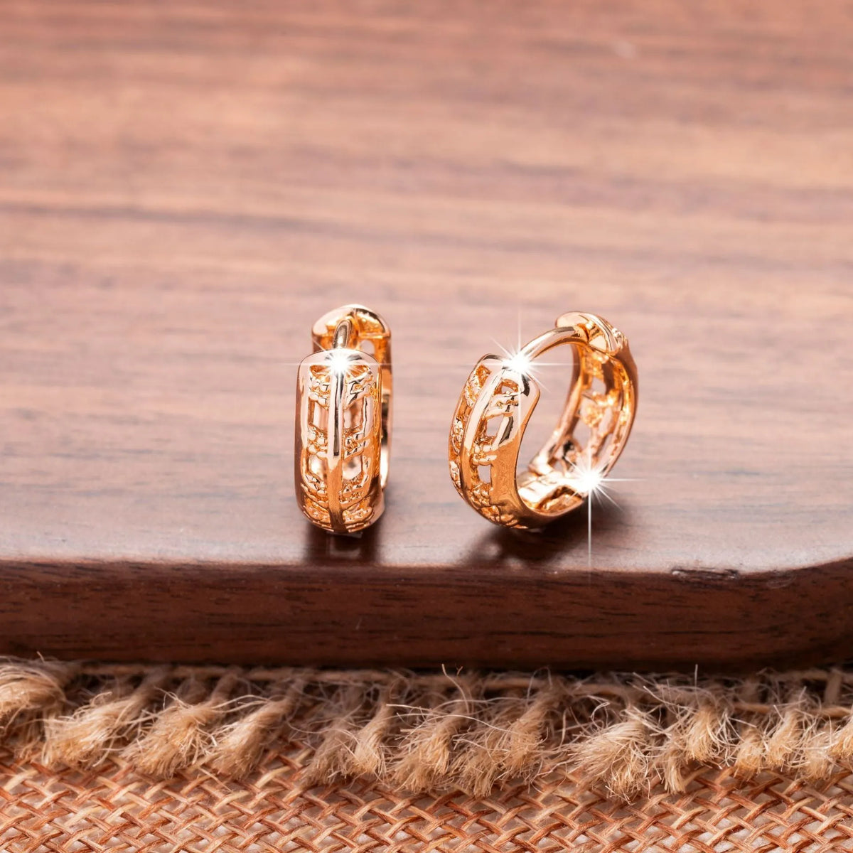 Rose gold hollowed leaf copper earrings with heart and leaf shapes