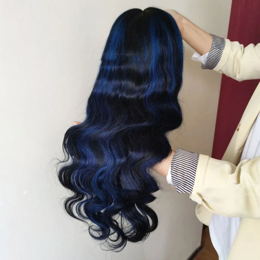 A woman wearing a human hair lace front wig in Star Fashion style with a 4x4 lace base.