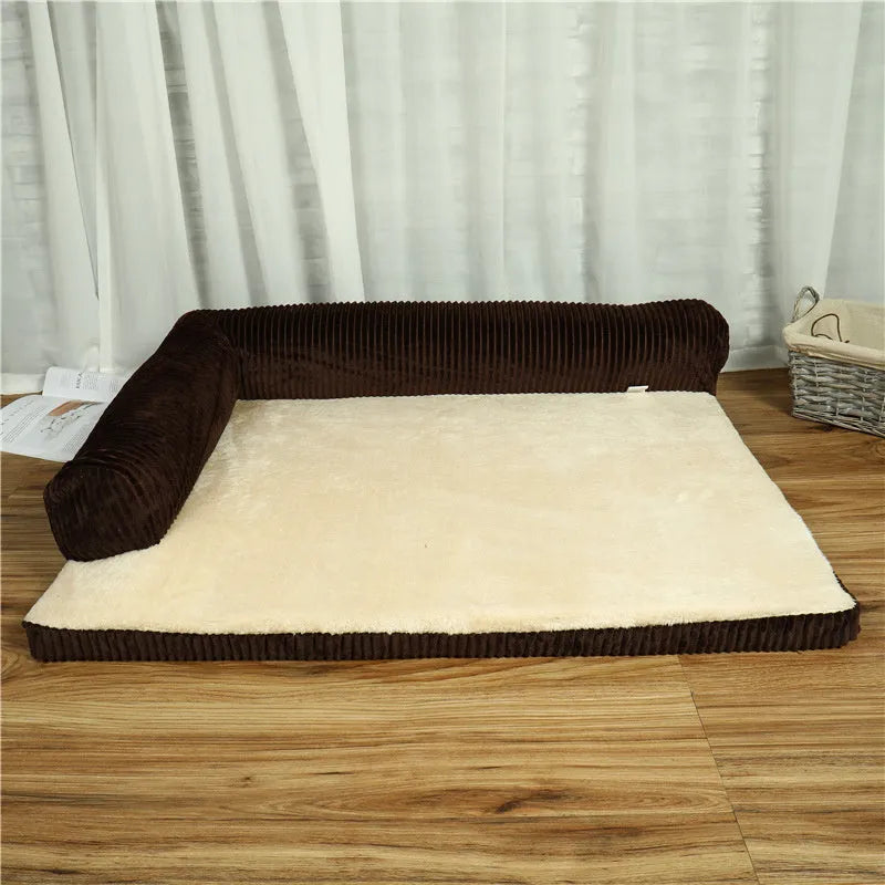 Corduroy fabric dog bed with non-slip base in grey colour, shown in a large size.