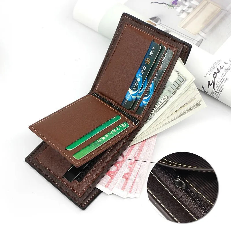 Men's short PU leather wallet, 11.5cm horizontal square, matte rhombus pattern, black brown