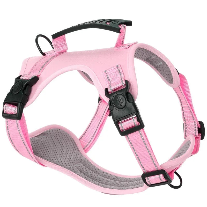 Polyester dog harness and lead set in multiple colours with chest strap design for walking control