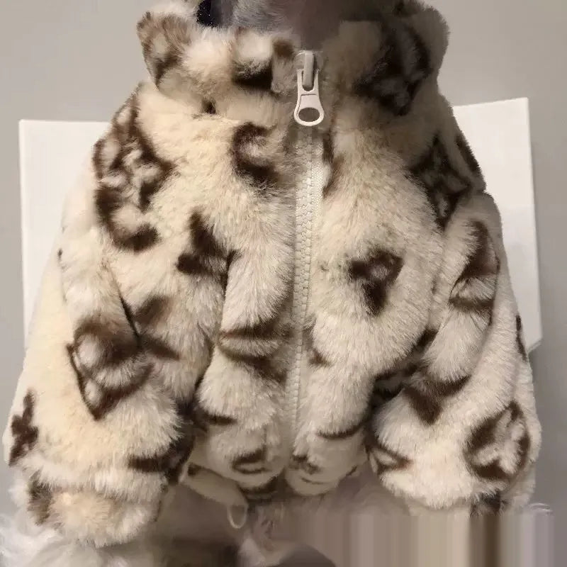 Dog clothes autumn winter smoked fur coat in British style, polyester, sizes XS to XL for 1kg to 8.5kg dogs