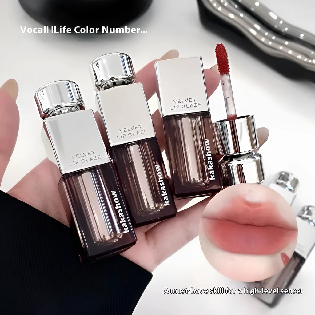 Matte soft mist lipstick in bullet format showing six colour options from neutral to bold shades