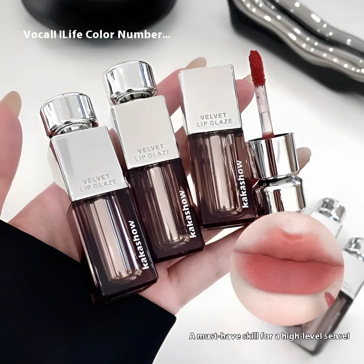 Matte soft mist lipstick in bullet format showing six colour options from neutral to bold shades