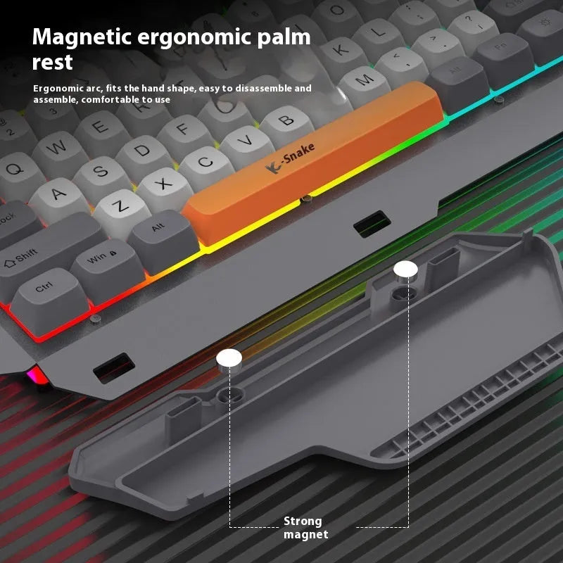 Blue wired gaming keyboard and mouse set with backlit keys on desktop