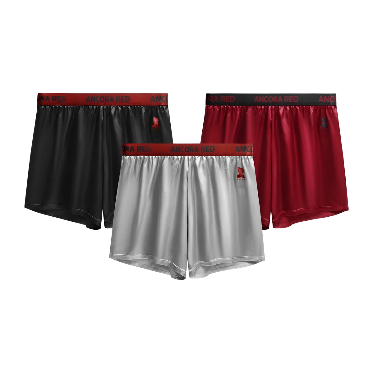 Solid colour men's boxer briefs in polyester knitting available in black, blue, red, silver, purple, brown