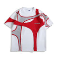 Black and white loose fit t-shirt with padded shoulders and double stitching detail