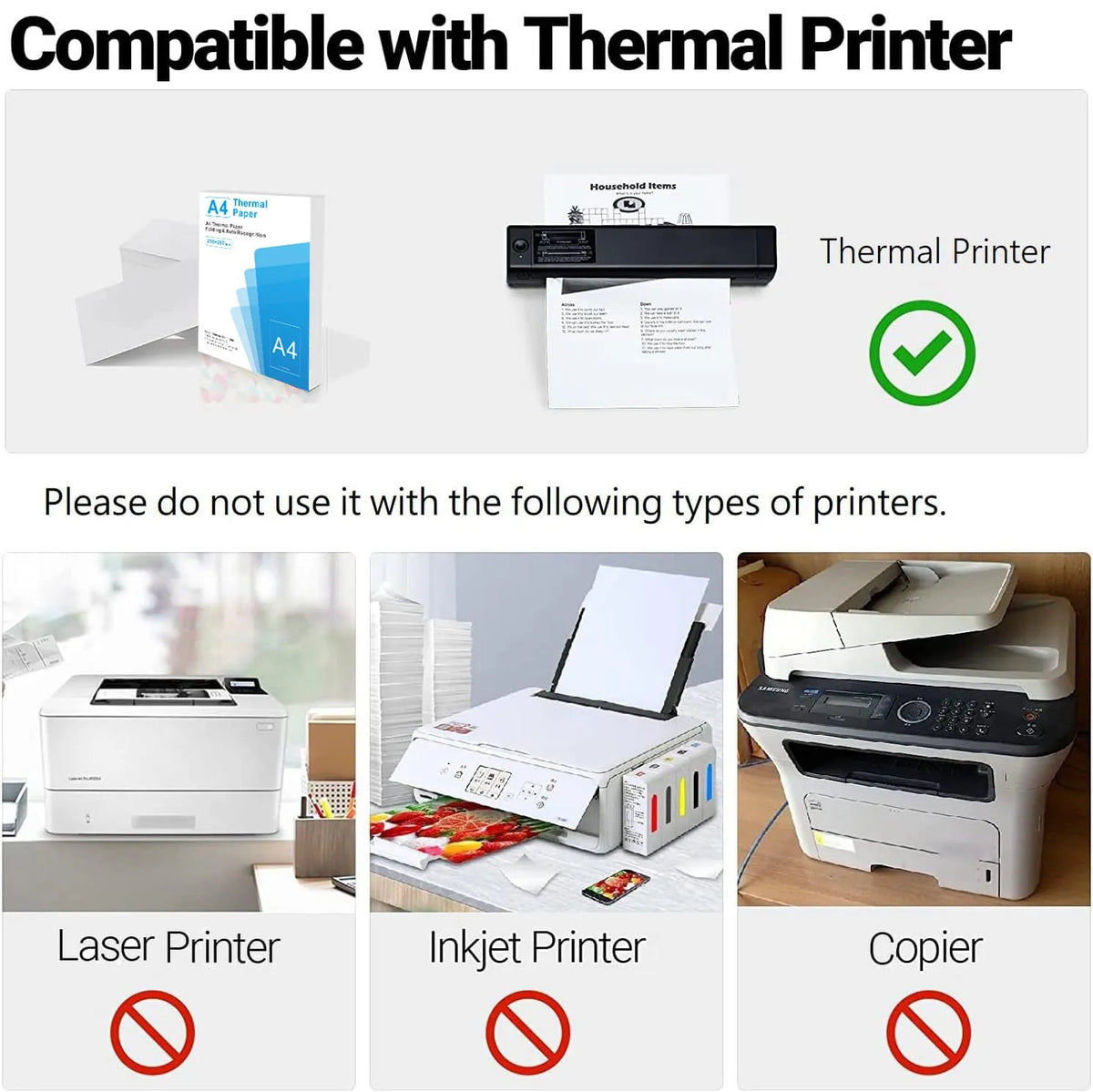 White A4 thermal printer paper in folding paper bag packaging with dimensions 210x297mm