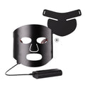 Black and white LED phototherapy face mask with controller, showing seven coloured light modes for skin treatment.