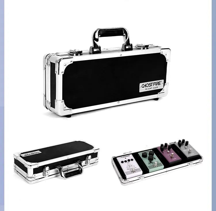 T-EC8 aviation box guitar effect processor unit inside a black flight case with latches.