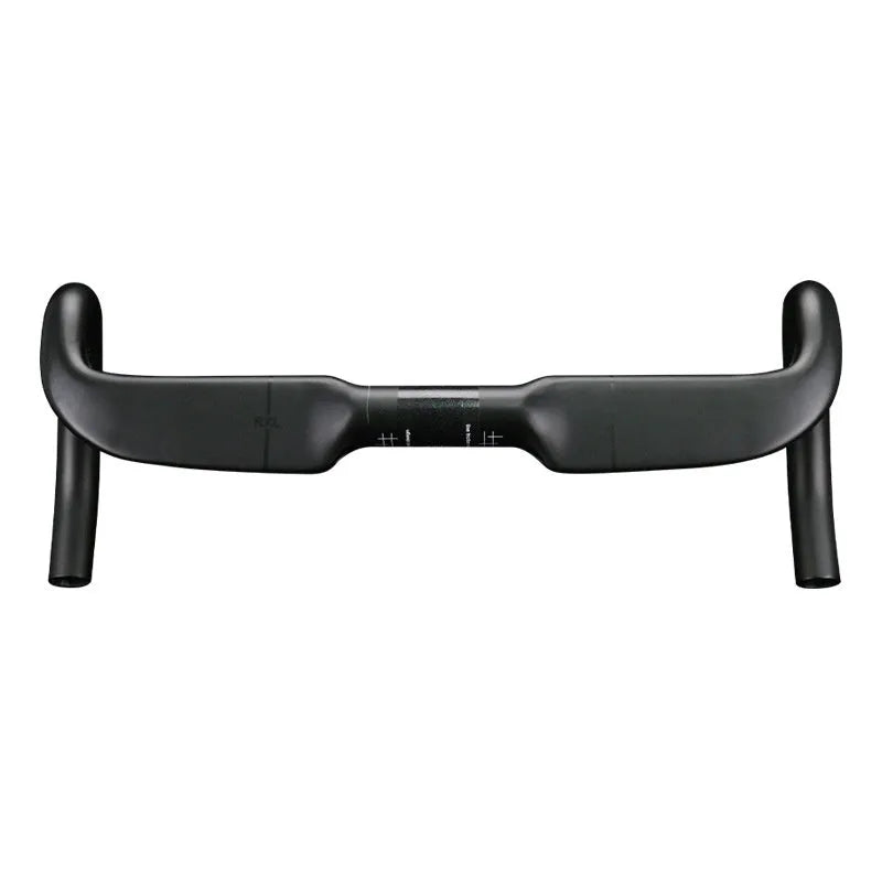 Carbon fibre road bicycle handlebar in black or red with double-line graphics, showing 31.8mm clamp.