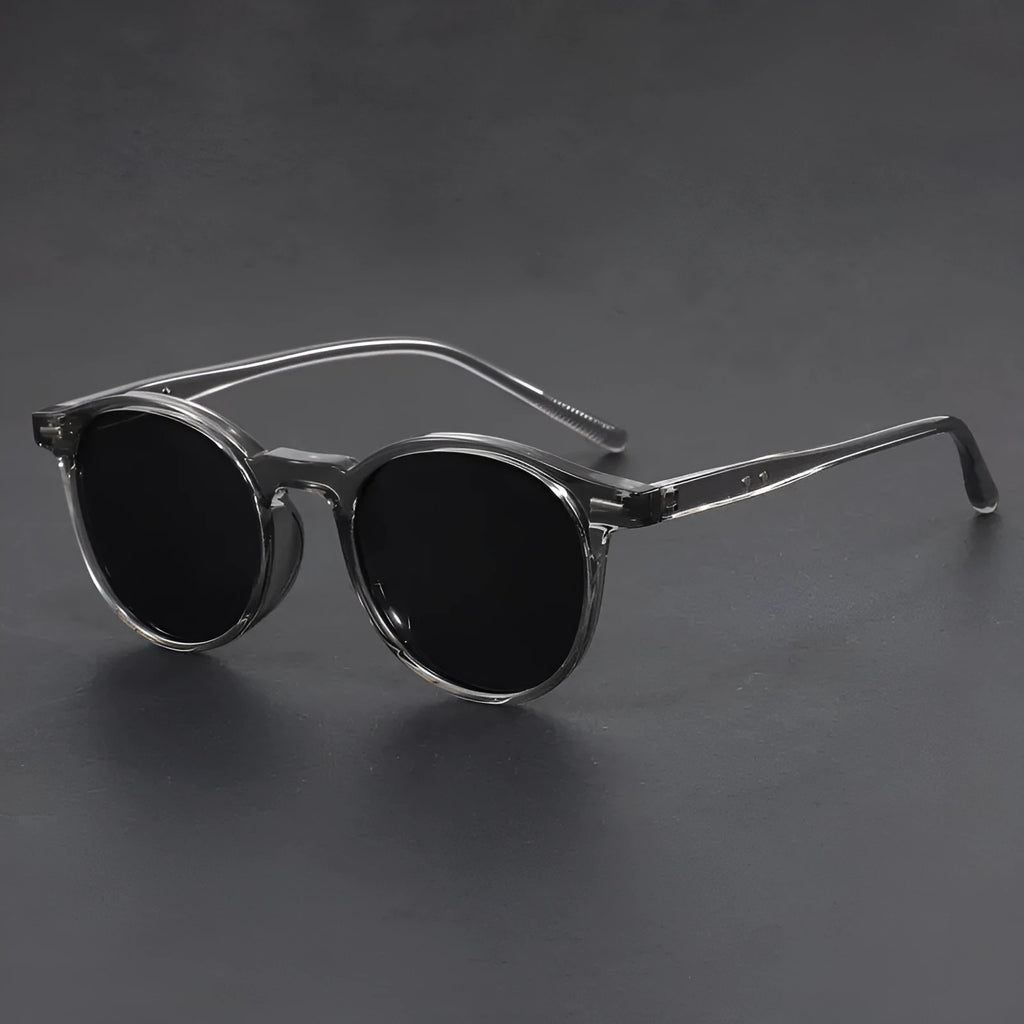 Ultra-light round frame retro sunglasses with polarised grey lenses in multiple colour combinations