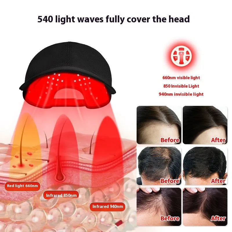 Black infrared duckbill cap with 180 LEDs for hair growth light therapy