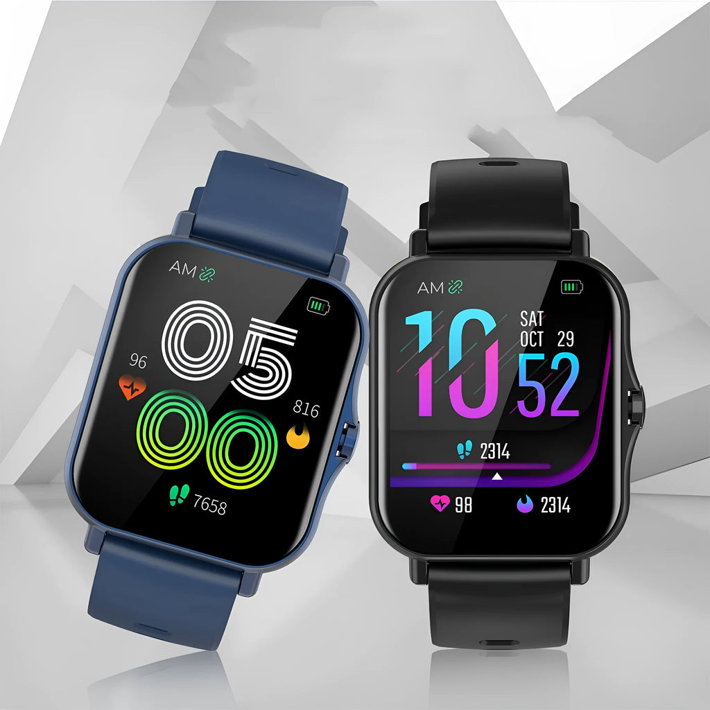 Smart watch with heart rate and blood pressure monitoring on curved touch screen display