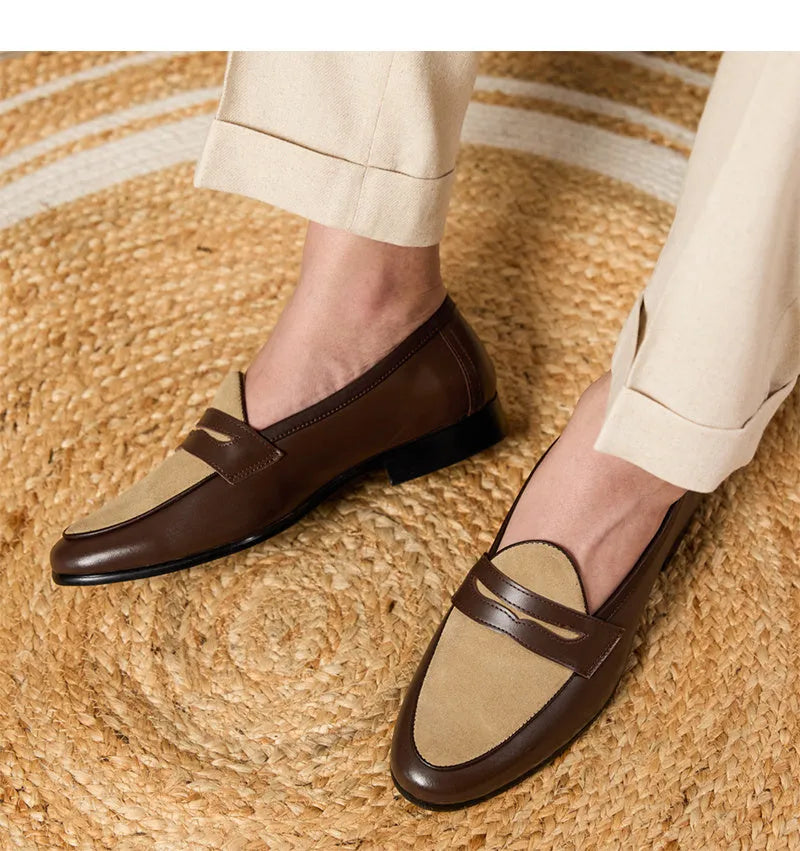 Belgium loafers in champagne brown suede with pigskin lining and rubber soles