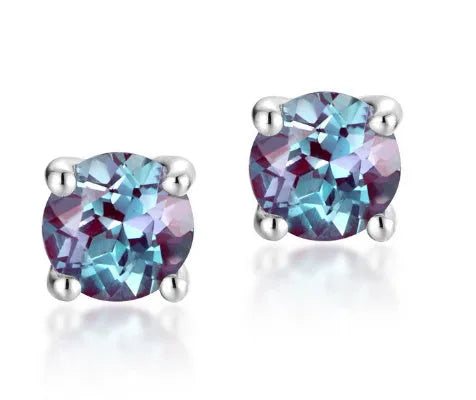 Simple style 925 silver ear studs with geometric round cultivate Alexandrite stones