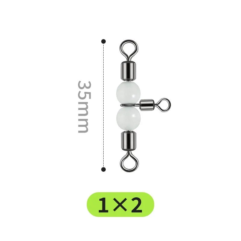 Copper three-fork luminous swivel beads for fishing lure accessories showing T-type design