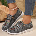 Women's flat slip-on shoes with round toe design in black, dark grey, or khaki colours