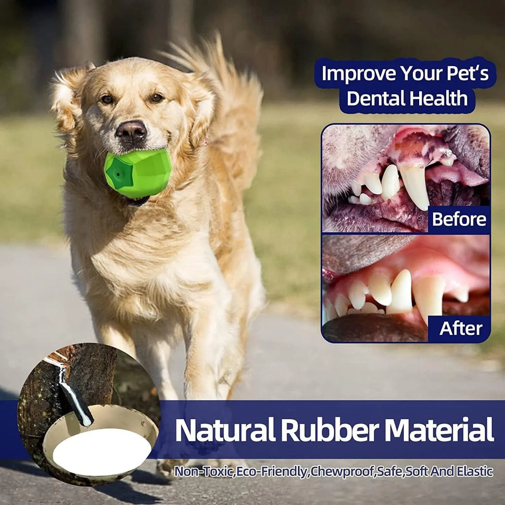 Green natural rubber dog chew ball with squeaker for large breed aggressive chewing dogs
