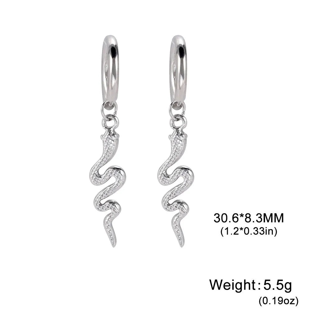 Gold or steel coloured stainless steel snake-shaped vintage clip-on earrings