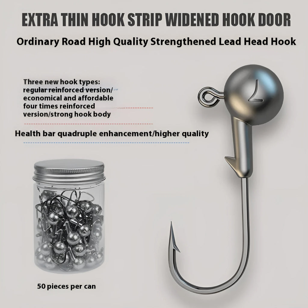 Set of 50 steel jig hooks with primary colour coating for fishing
