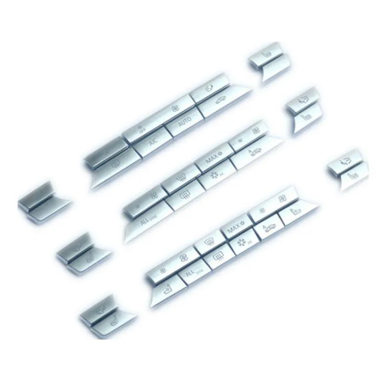 Automotive silver air conditioning button panel replacement kit showing multiple button set options
