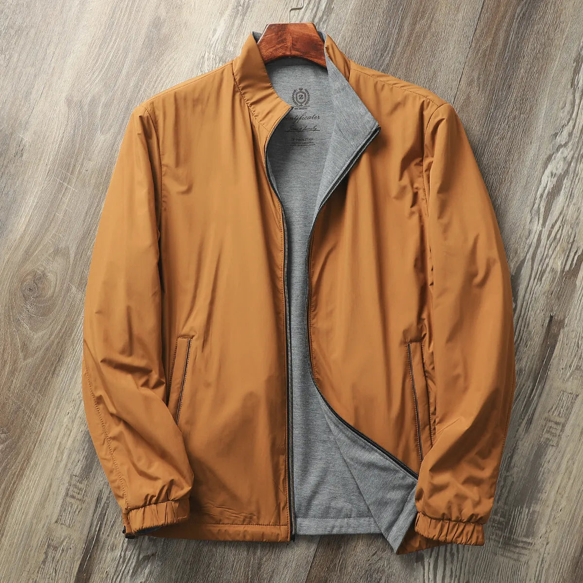 Men's stand collar business casual jacket in Army Green colour