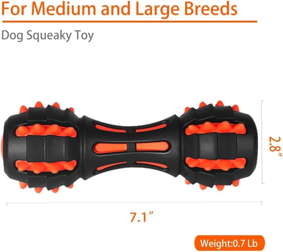 Red dumbbell-shaped dog chew toy made of natural rubber for aggressive chewers