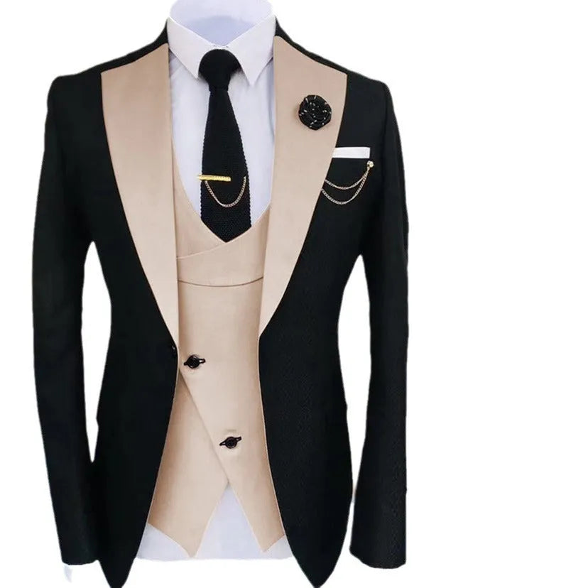 Men's slim fit cotton business suit in three pieces with vest for weddings