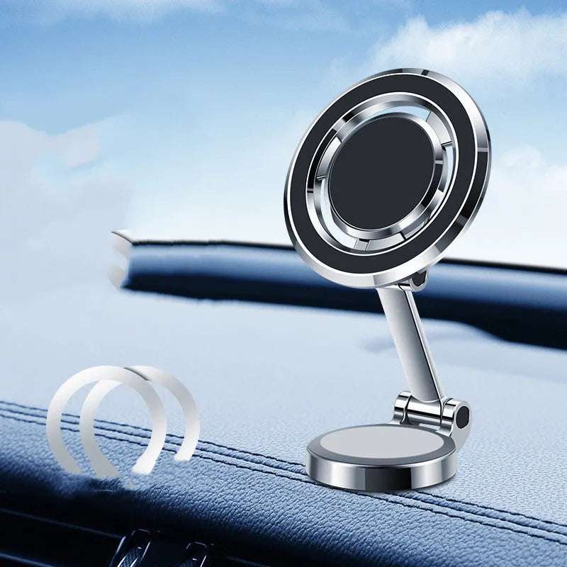 Car mobile phone holder with adjustable bracket and magnetic mounting on centre console